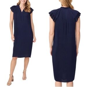 J.McLaughlin Aisha Dress Navy Blue Micro-Pleated Flutter Sleeve Midi Small NEW